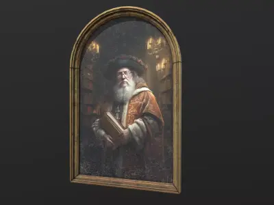 Old Portrait Painting of Wizard Low-poly 3D model