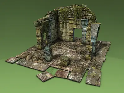 Jungle ruins with ivy Low-poly 3D model