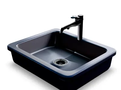 Modern Kitchen Sink 3D Model Stylized Black Basin with Faucet  Low-poly 3D model