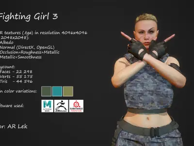 Fighting Girl 3 Low-poly 3D model