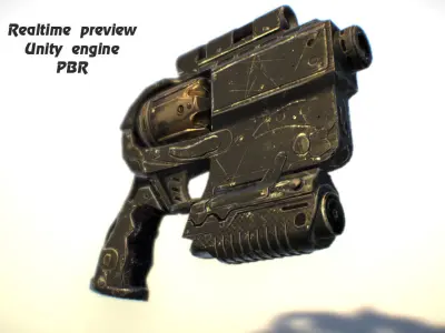 Steampunk gun revolver animated realtime UE4 Unity rigged PBR Low-poly 3D model