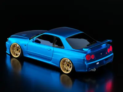 Nissan Skyline R34 - Blue 3D model Free 3D model