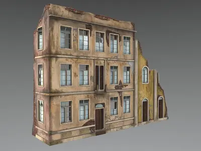 Abandoned Building facade french Low-poly 3D model