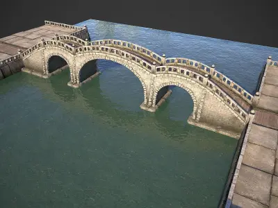 Stone Bridge with Embankment Low-poly 3D model
