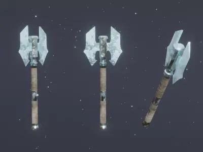 Set of 6 Elemental Double Bit Axe 01 - Fantasy weapon Low-poly 3D model