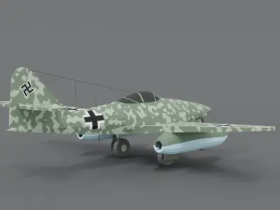 Low Poly Cartoon Messerschmitt Me 262 WWII Airplane Low-poly 3D model