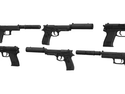 Low Poly Pistol Pack Low-poly 3D model