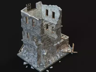 DESTROYED BUILDING 9 Low-poly 3D model