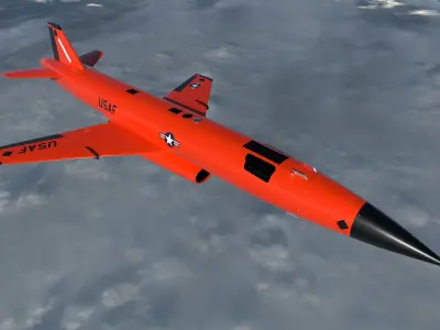 BQM-167A orange military jet flying in sky 3D model