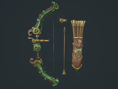 Steampunk bow quiver arrow spyglass Low-poly 3D model