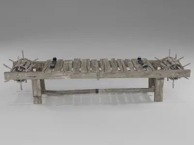 The rack wooden bench with wheels Low-poly 3D model