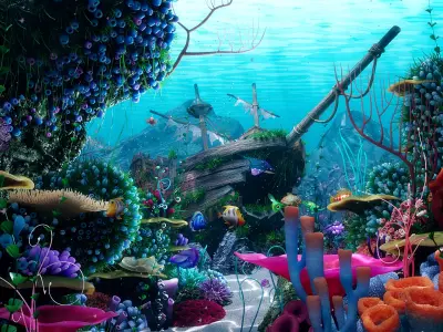 Cartoon Underwater Scene Rigged Animated Maya 3D model