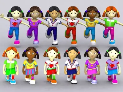3DRT - Toonworld Characters Girls Low-poly 3D model