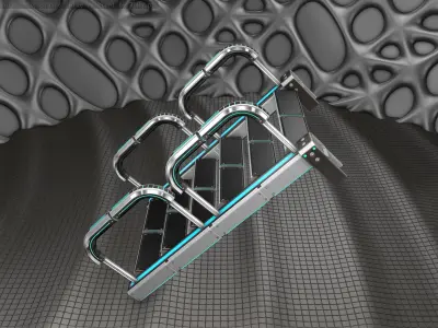 Sci-Fi Stairs - 26- Silver Blue Neon Light Version Low-poly 3D model