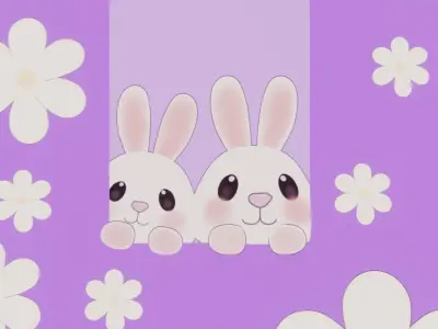 Anime style Easter bunny and daisies Free 3D model