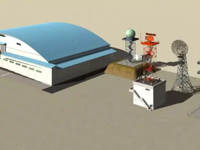 Aircraft hanger and 4rader 3D model