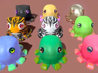 Cute Octopuss Collection - Animated Low-poly 3D model