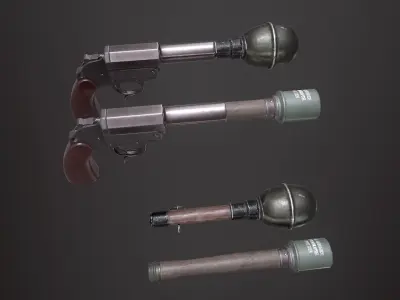 WWII Granade Launcher plus Grenades Low-poly 3D model