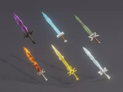 6 Elemental swords - magic swords 3D Model Collection