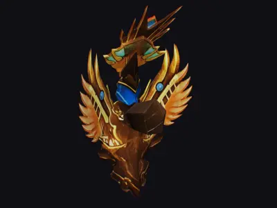 Shield Mythical Legendary Armor Phoenix Golden Equipment Low-poly 3D model