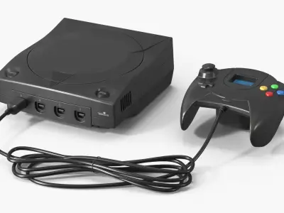 Retro Style Game Console with Game Controller Black 3D model