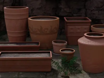 Plant Pots Low-poly 3D model
