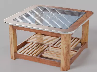 Wooden Glass Table Free low-poly 3D model
