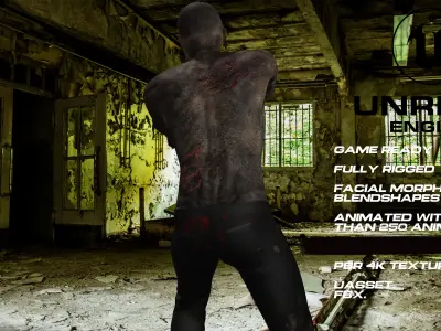 Zombie full rigged - game ready - animated Low-poly 3D model