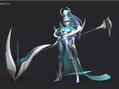 Future female sickle warrior Low-poly 3D model