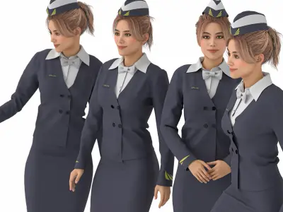 tewardess - Air Hostess Character - 4 Poses  Low-poly 3D model