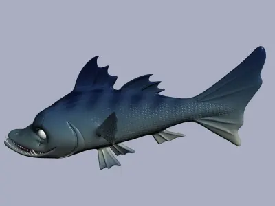 cartoon Barracuda Fish RIGGED Low-poly 3D model
