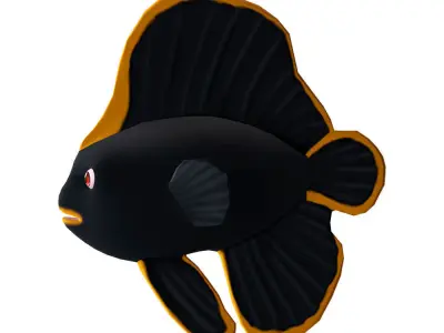 Red Aced Bat Animated Fish  Low-poly 3D model