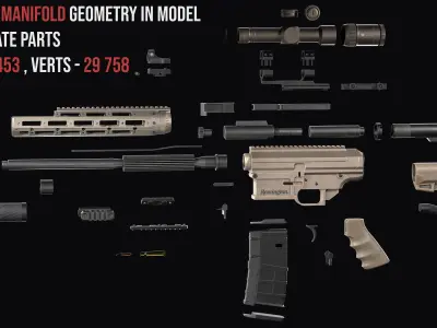 Tactical modular sniper rifle Remington R11 RSASS  Low-poly 3D model