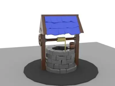 Low poly well wooden pole Low-poly 3D model