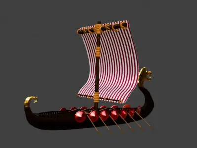 Realistic Viking Ship with Animated Sail 3D model