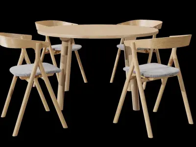 DiningSet V-01-Taro Table and YKSI Chairs Low-poly 3D model