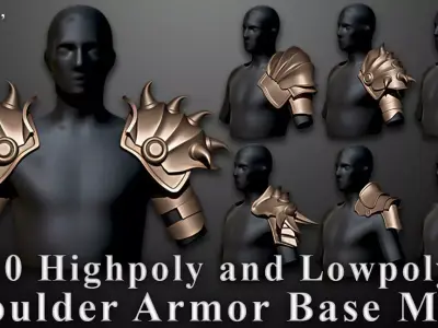 30 Highpoly and Lowpoly Shoulder Armor Low-poly 3D model