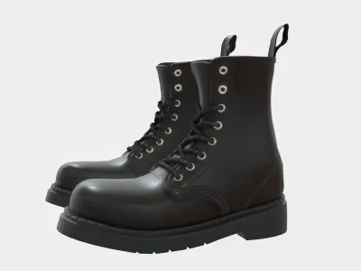 Black Leather Ankle Boots Low-poly 3D model