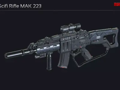 Scifi Assault Rifle MAK 223 Low-poly 3D model