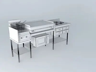 Ki240 stainless steel kitchen with two burners and sink Free 3D model