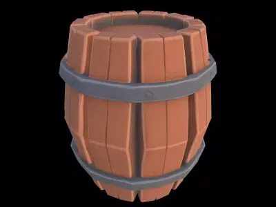 Low Poly Stylized Medieval Wooden Barrel Variant C Low-poly 3D model