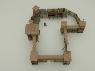Wooden Fortress Low-poly 3D model