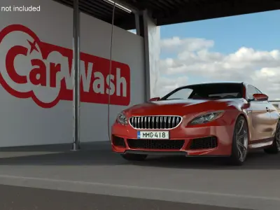 Self Service Car Wash with Vehicles 3D model
