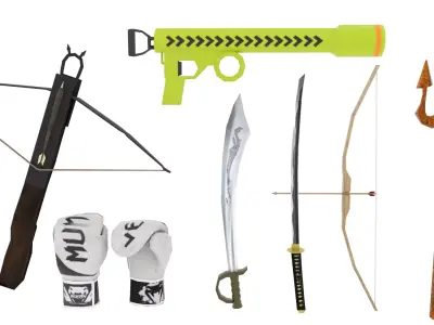 Lowpoly 3D Armaments bow and arrow Low-poly 3D model