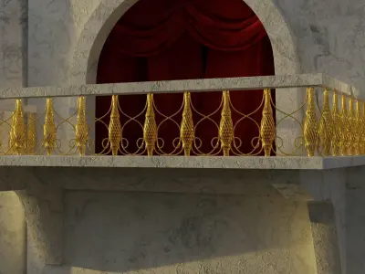 Balcony 3D model with curtain 3D model