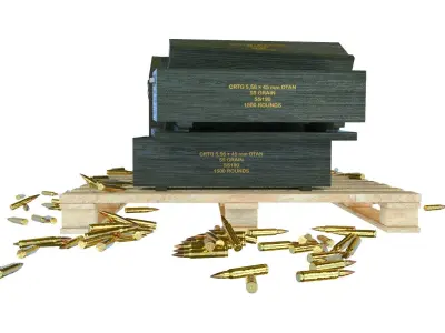 Ammunition Wood Boxes Palet with Bullets in the Floor 3D model