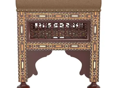 Moroccan Carved and Inlaid Square Upholstered Stool 3D model