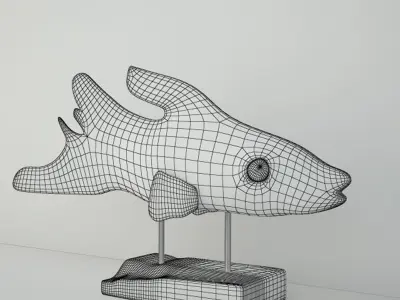 Hand Carved Driftwood Fish On Stand 3D model