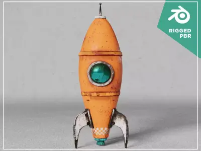 Orange Rusty Rocket Low-poly 3D model
