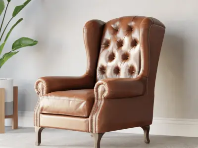  Tufted Leather Antique Armchair Model, Brown 